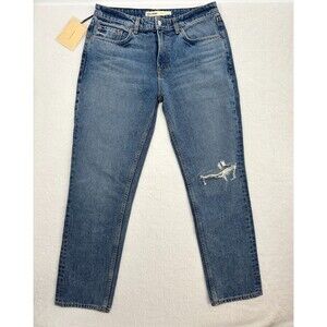 GRLFRND The Kate High Rise Straight Leg Jeans Women's 29 Distressed Blue Denim